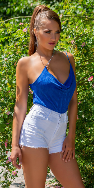 One-Shoulder Top with chainstrap Blue